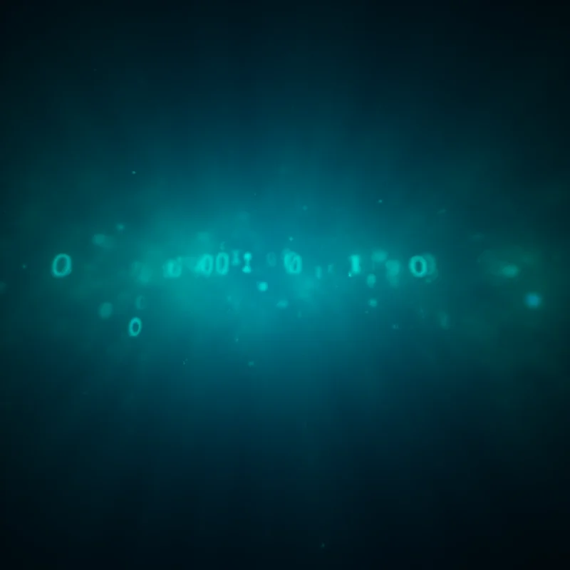 Abstract image depicting data flowing through a network, with binary code and glowing lines representing digital information.