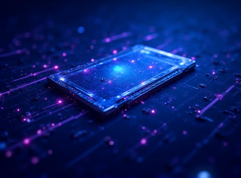 Futuristic depiction of a high-speed SSD with glowing circuits and data streams.