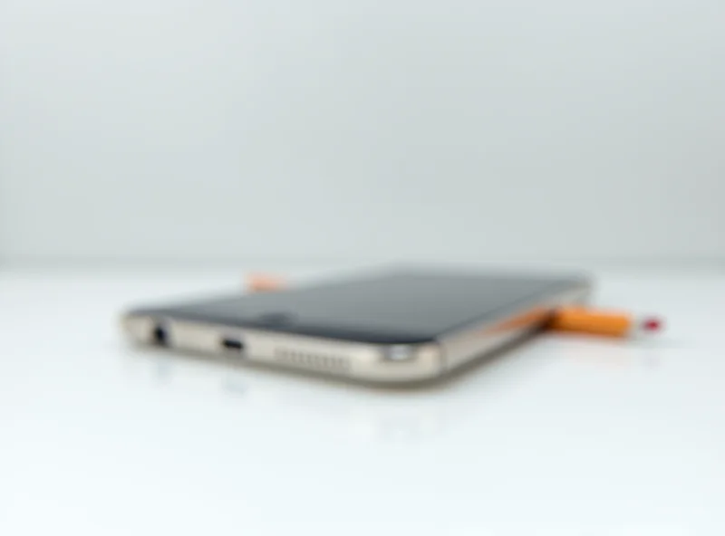 Close-up shot of the Tecno Spark Slim smartphone showcasing its ultra-thin profile, with a pencil next to it for comparison.