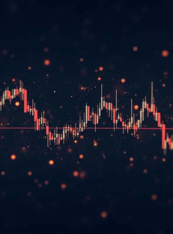 A graph showing the fluctuating price of Bitcoin over a month, with a prominent dip indicating a significant price drop. The background includes abstract financial data visualizations to convey the volatility of the cryptocurrency market.
