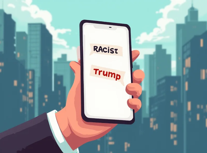 Illustration of a smartphone with a speech bubble displaying the transcription error 'racist' becoming 'Trump'.