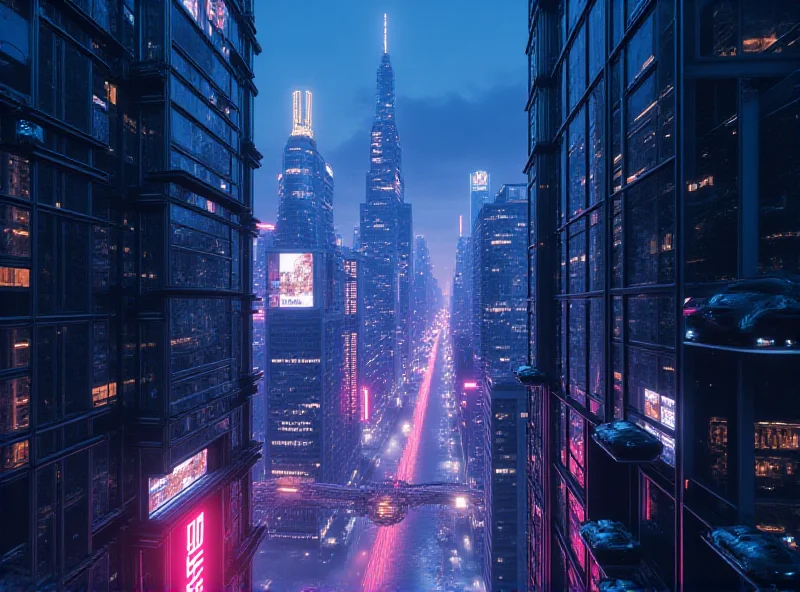 AI generated video still showing a futuristic cityscape.