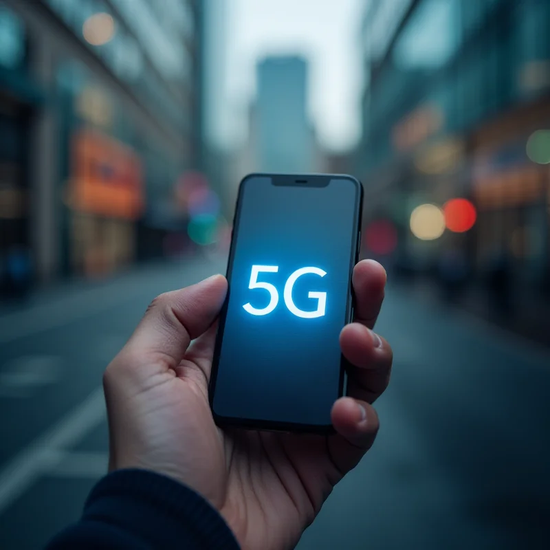 A person holding a smartphone with a 5G network icon displayed on the screen, indicating successful 5G connectivity.