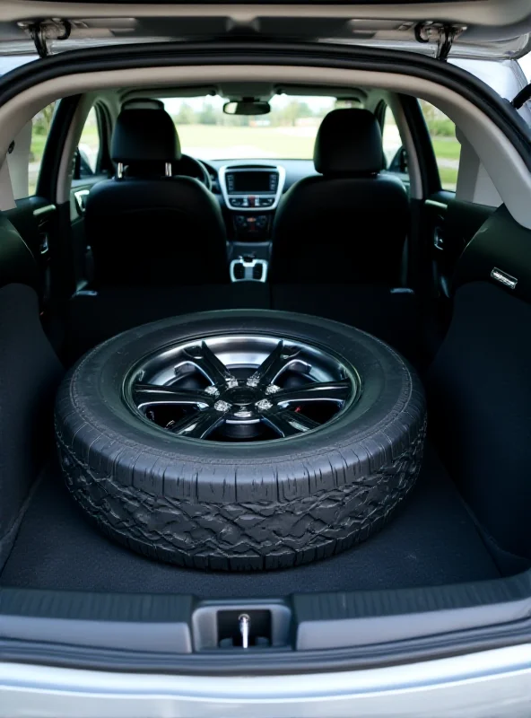 Close-up of a Chery Omoda E5 showing the spare tire in the trunk.