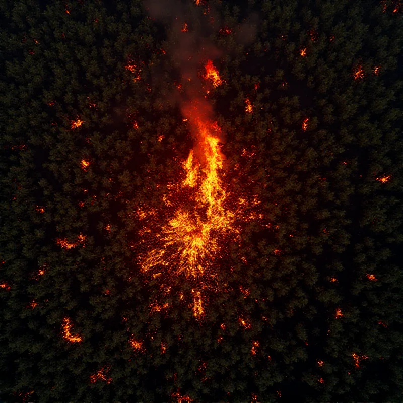 Satellite view of a wildfire with AI-generated detection overlays.