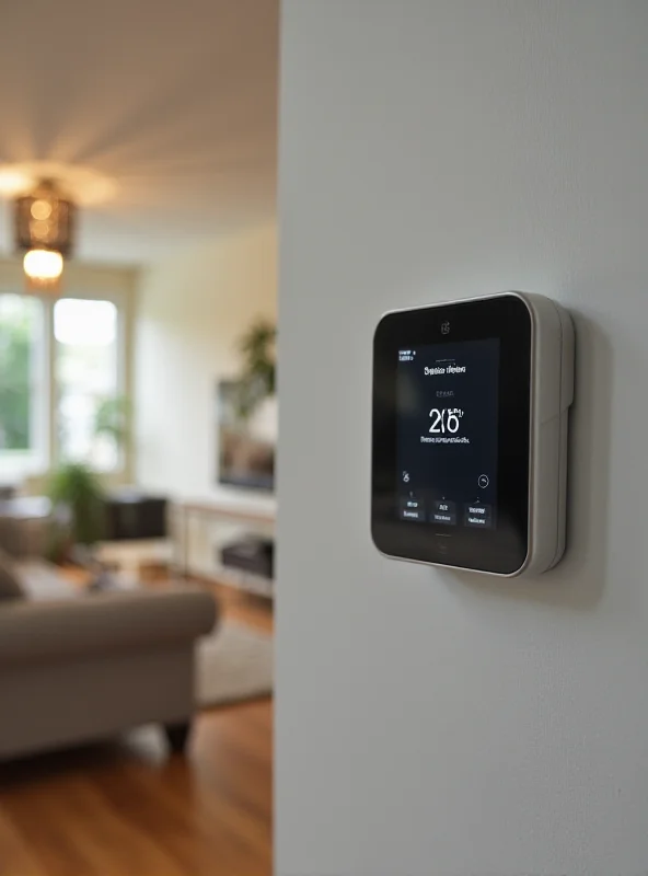 Close-up shot of the ecobee Smart Thermostat Essential mounted on a wall, displaying the current temperature.