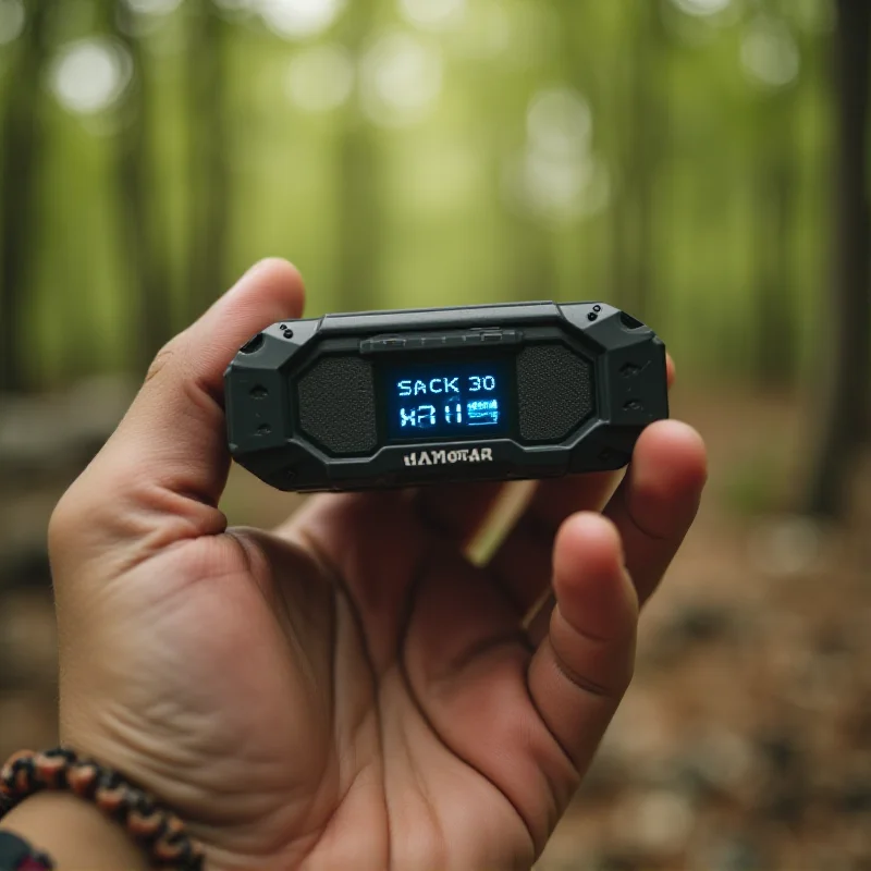 A hand holding the Jackery portable power station, demonstrating its small size and portability.