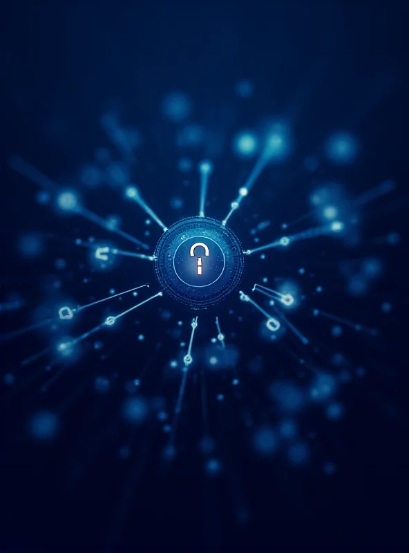 Abstract representation of digital identity with interconnected nodes and security icons