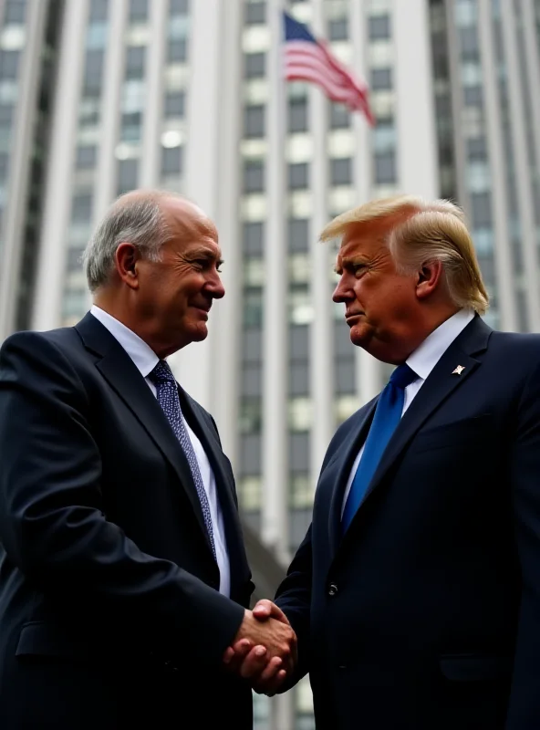 Jeff Bezos and Donald Trump shaking hands in front of the Washington Post building
