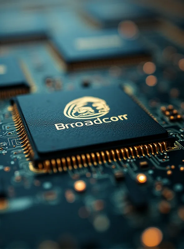 Close-up of a computer chip with the Broadcom logo