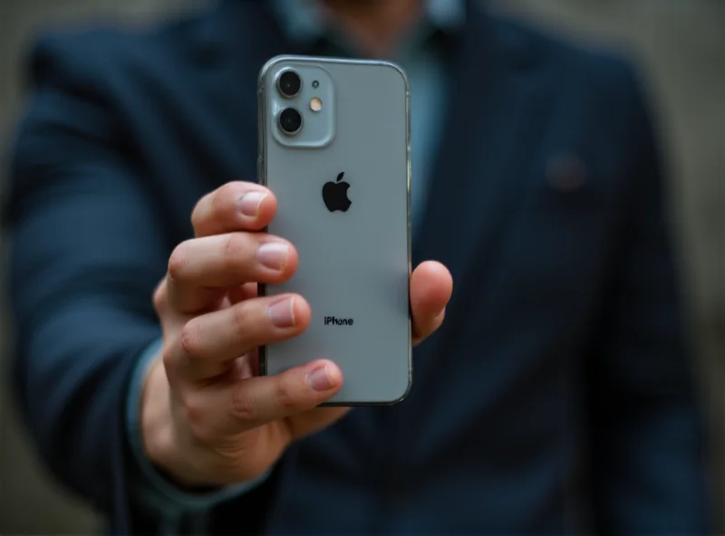 Sleek new iPhone being held in a person's hand, with the Apple logo prominently displayed.