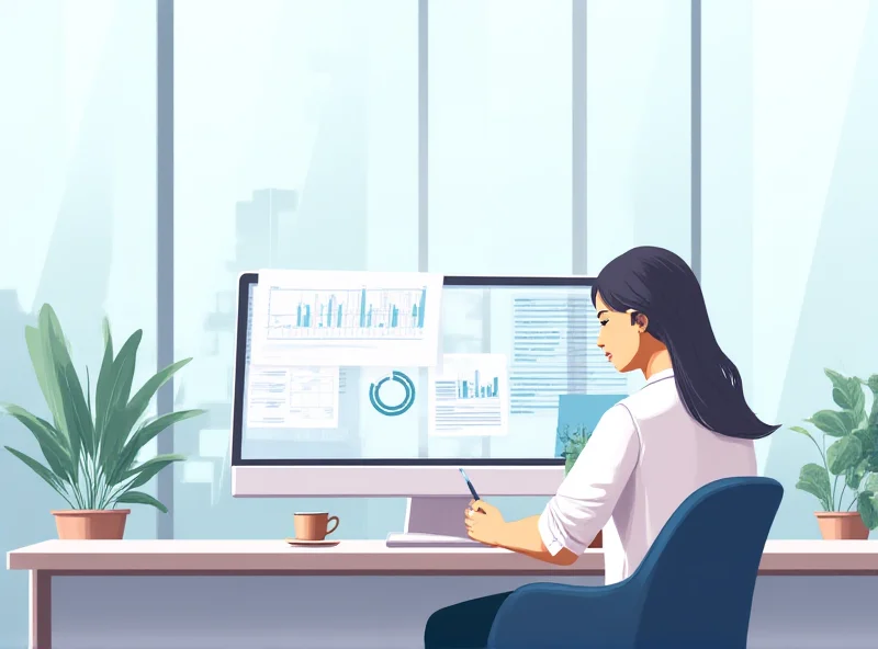 Illustration of data being labeled by a person in an office environment.