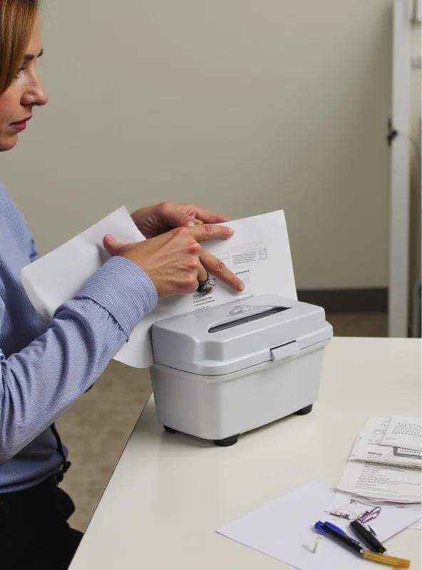 A person using a portable shredder to destroy documents.