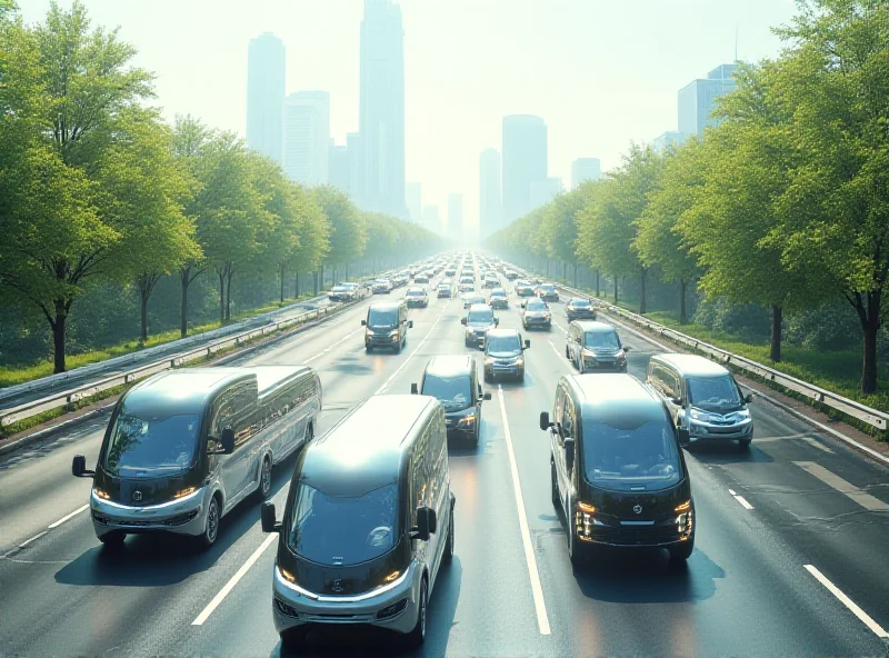 Concept art of a futuristic traffic management system with autonomous vehicles smoothly navigating roadways.