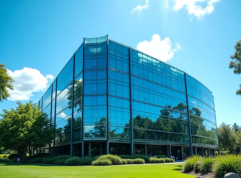 Exterior of a modern office building in Silicon Valley on a sunny day.