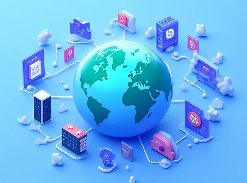 Illustration of various web hosting icons and a globe, symbolizing different hosting options.