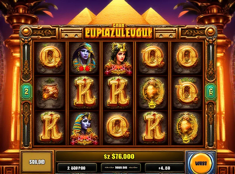 Colorful and vibrant online slot machine interface with symbols related to ancient Egypt, showcasing pyramids, pharaohs, and hieroglyphs.
