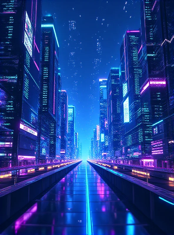 A futuristic cityscape with glowing neon lights and digital displays showing cryptocurrency charts and market data, symbolizing the fast-paced and complex world of crypto trading.
