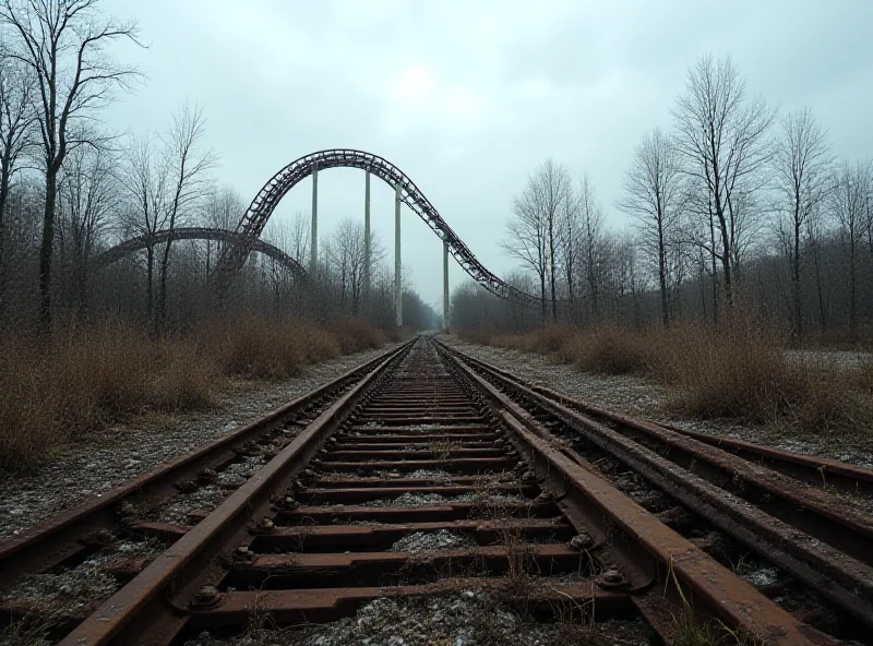 Empty roller coaster at a closed theme park on a gloomy day