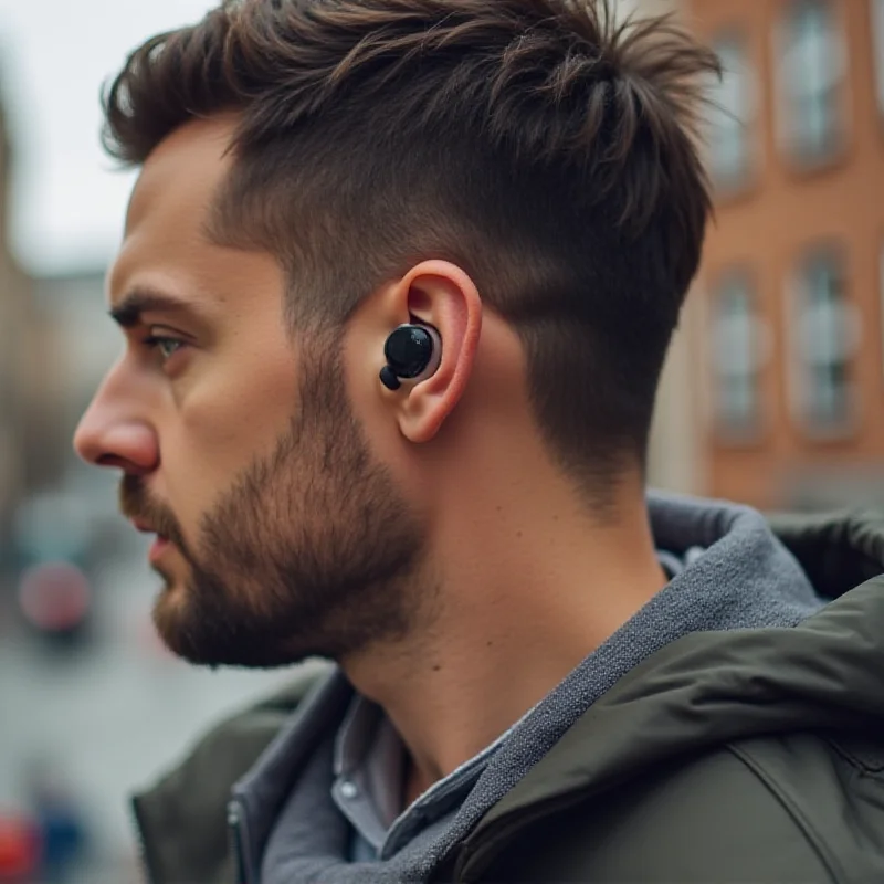 A person wearing the Samsung Galaxy Buds 3, highlighting the sleek design and comfortable fit.