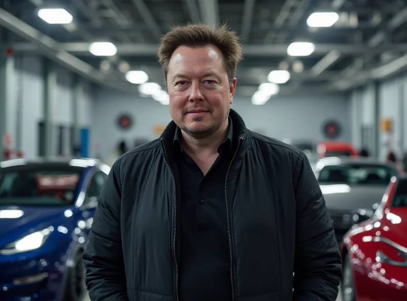Elon Musk standing in front of Tesla cars