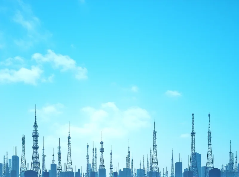 Telecom towers against a blue sky, representing competition in the telecommunications industry.