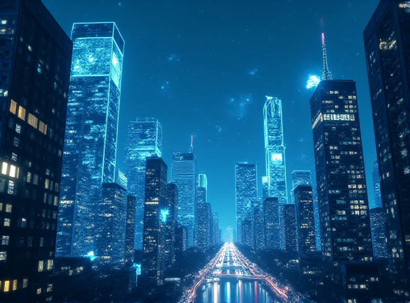 A futuristic cityscape with data streams representing AI technology