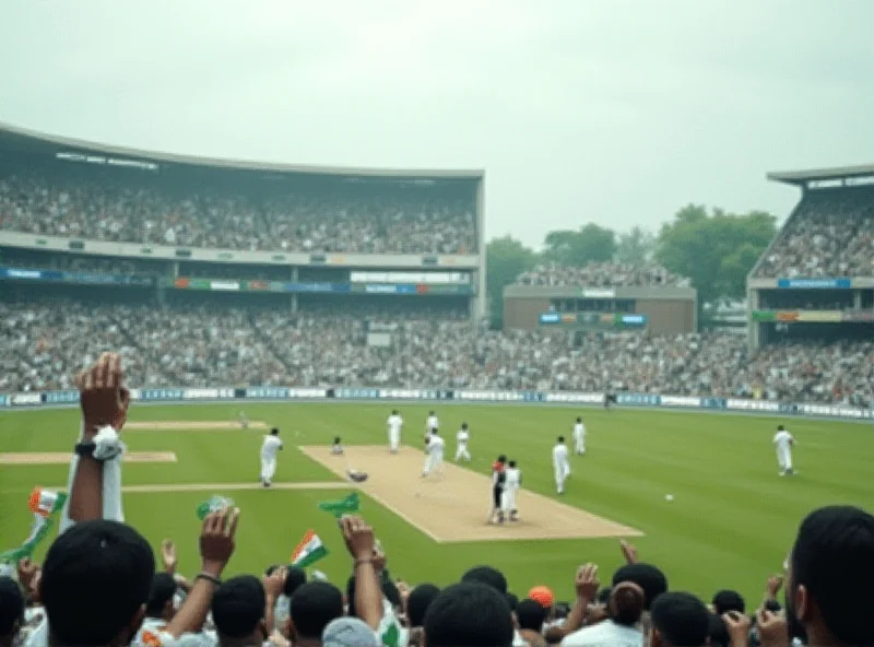 A tense moment during a cricket match between India and Pakistan with a packed stadium in the background