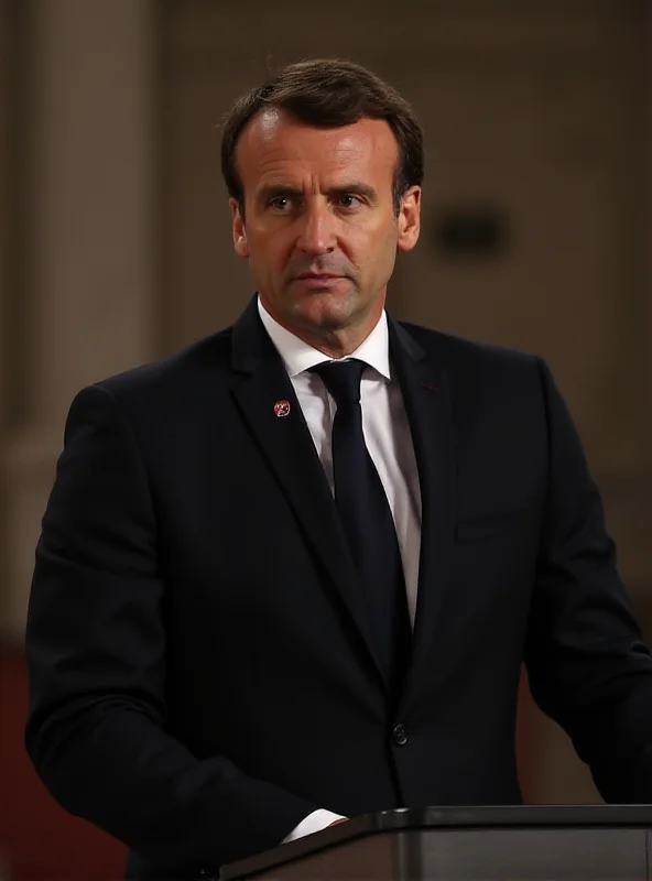 President Emmanuel Macron speaking at a podium.