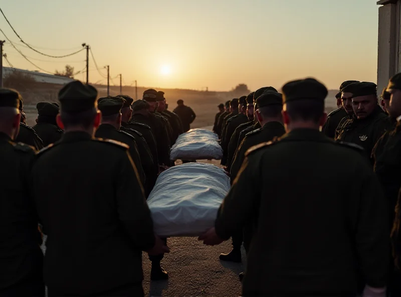 Scene depicting a somber exchange of remains at a border crossing.