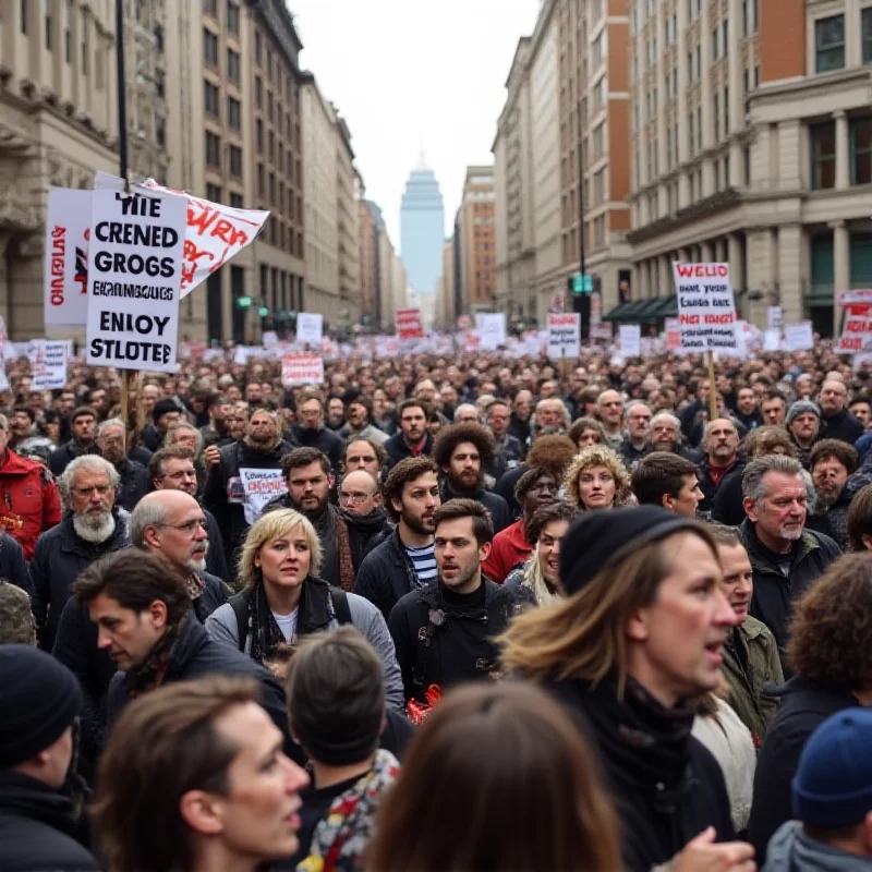 Crowd of people protesting.