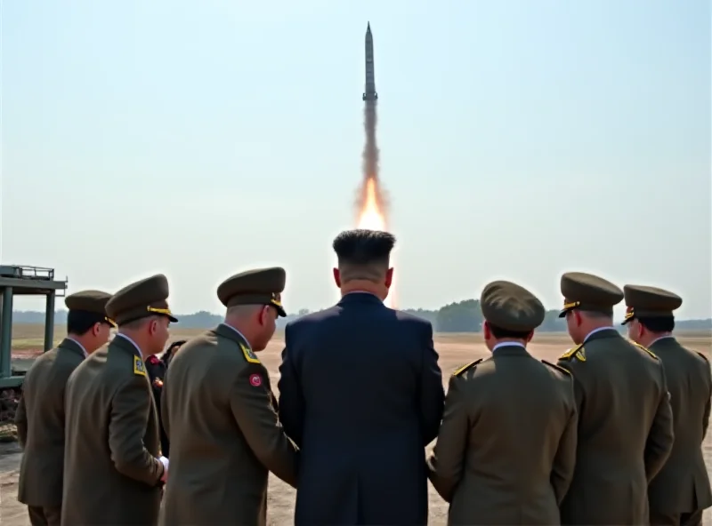 Kim Jong-un observing a missile launch in North Korea