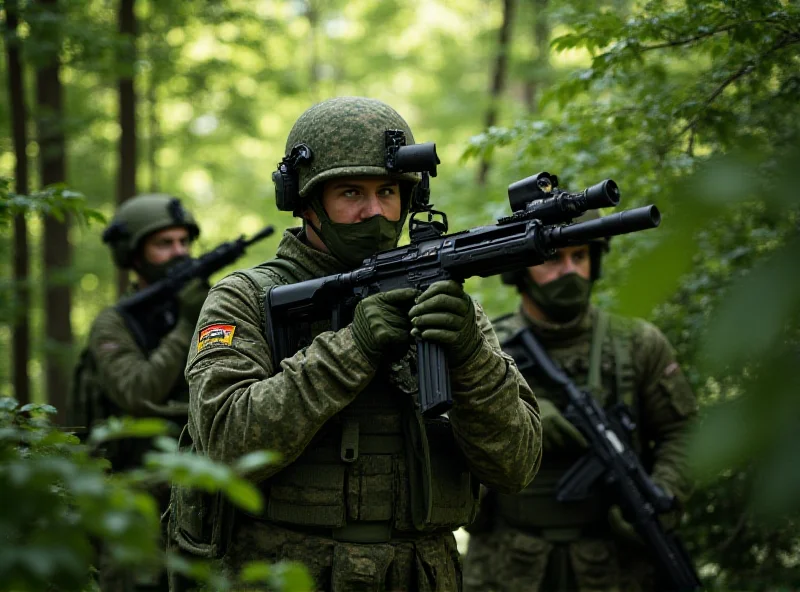 Swedish soldiers training on Gotland in a forest.