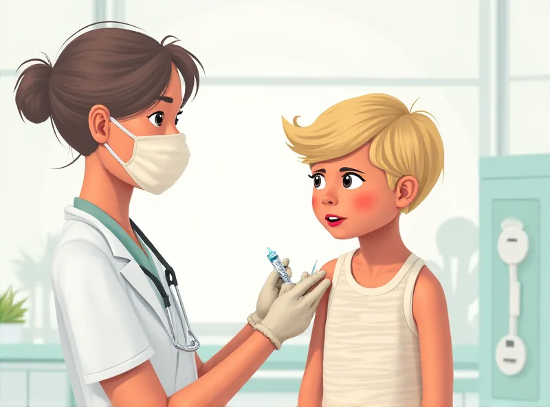 A doctor administering a measles vaccine to a child.