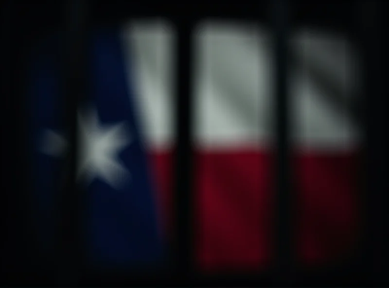 Conceptual image of prison bars with a Texas flag in the background