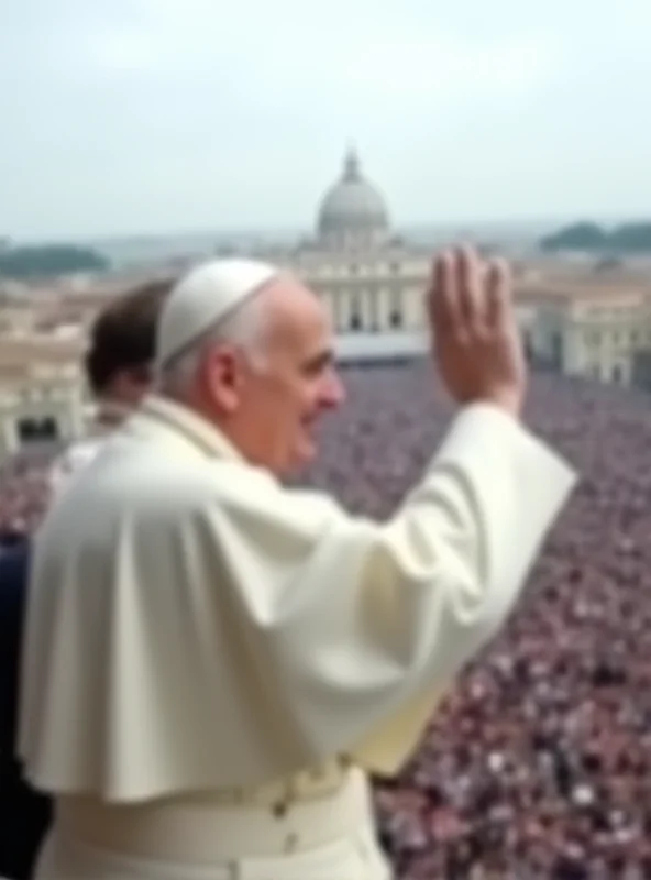 A photo of Pope Francis waving to a crowd from the balcony of the Vatican.
