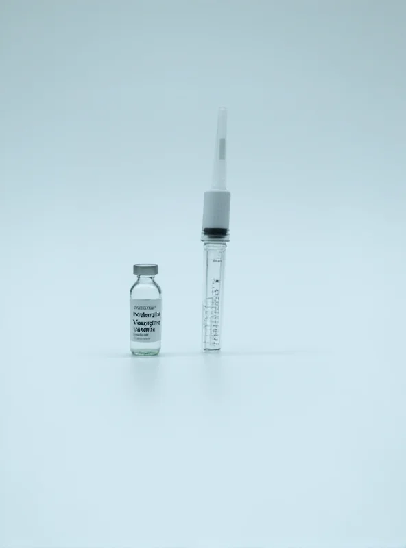 Close-up of a vial of MMR vaccine with a syringe nearby