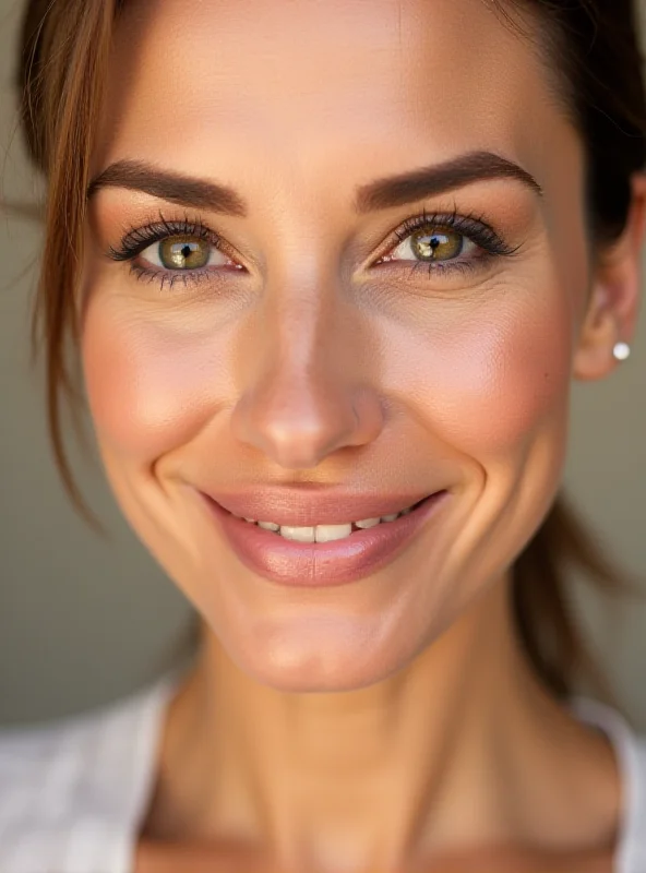 Close up of a woman's face with subtle filler enhancements in her cheeks and lips