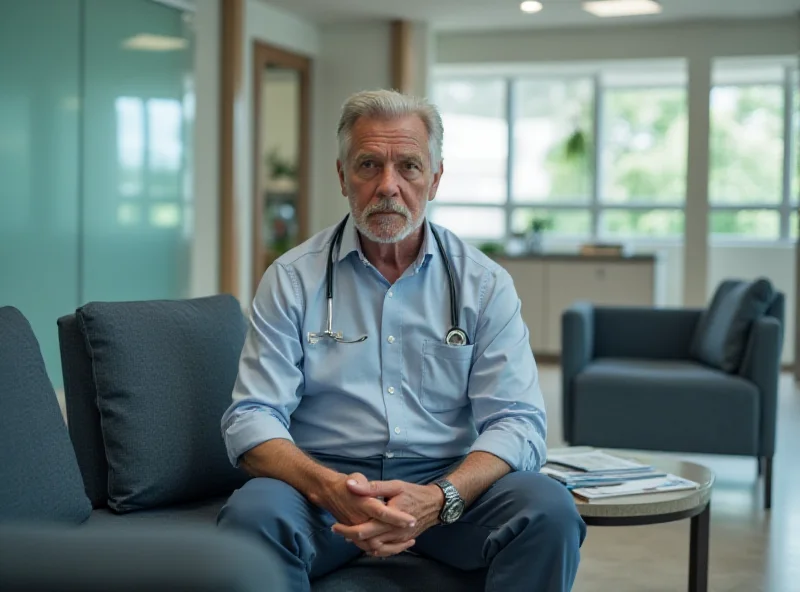 A person looking concerned while sitting in a doctor's office.
