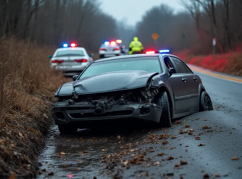 Wrecked car after an accident, police and emergency services on the scene