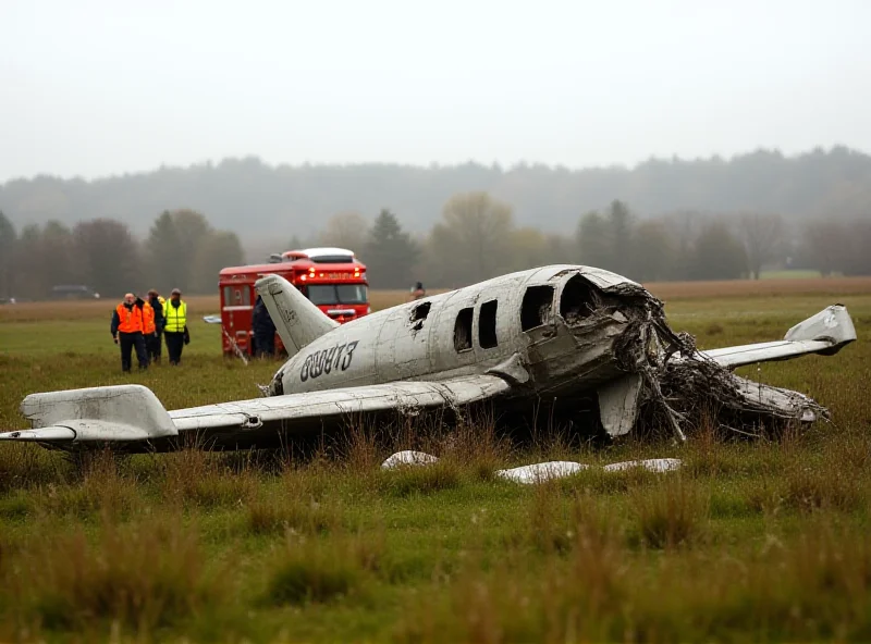 Wreckage of ultralight plane in a field.