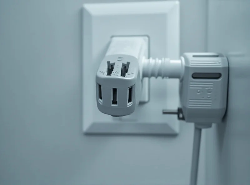 Close-up of a universal travel adapter plugged into an outlet