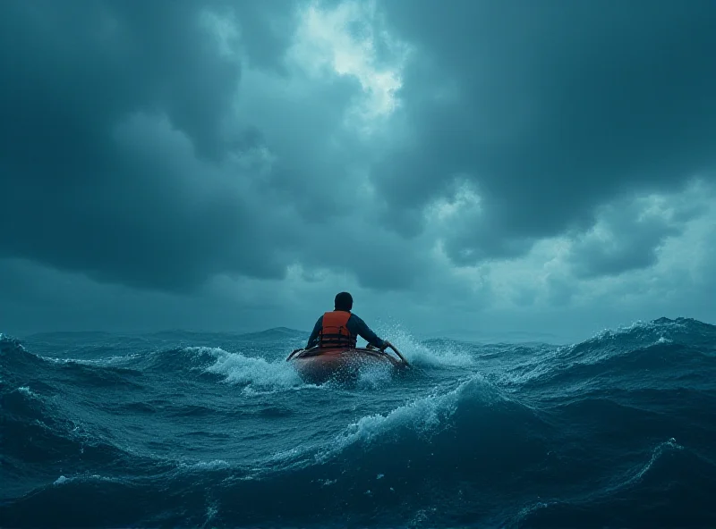 A lone rower battling a storm at sea