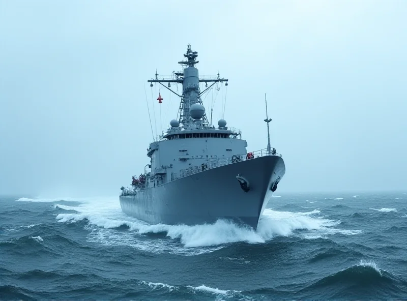 Australian Navy ship sailing in rough seas