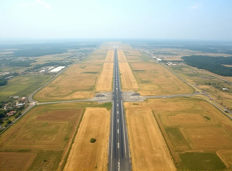 Aerial view of Mattala Rajapaksa International Airport in Sri Lanka, showing its vast size and empty runways.