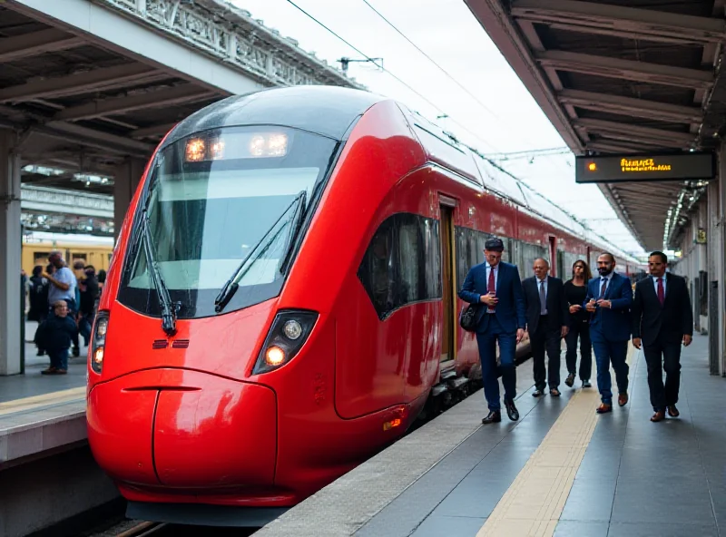 A Frecciarossa high-speed train at a station in Italy.