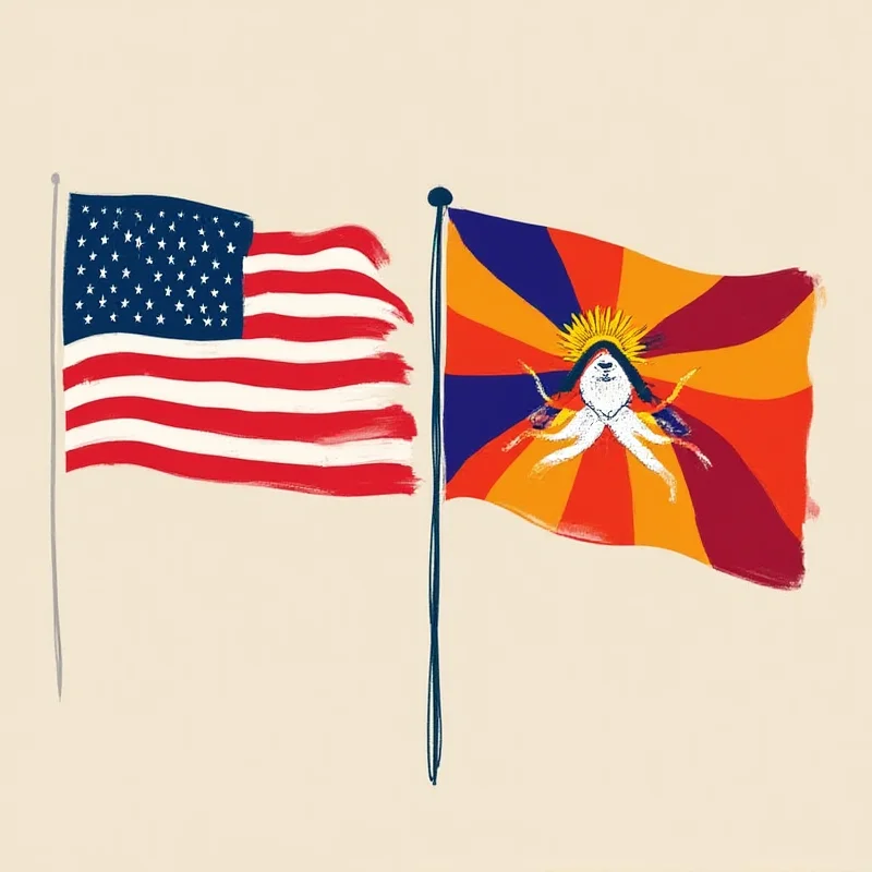 A simple graphic showing a stylized US flag and a stylized Tibetan flag side-by-side, representing the two key stories in the article.