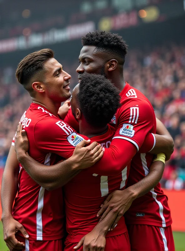 Close-up shot of Azango celebrating his goal with teammates during the Trnava vs Slovan derby.