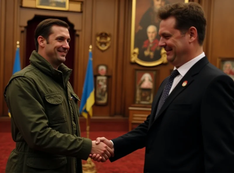 Volodymyr Zelensky shaking hands with Keir Starmer in London