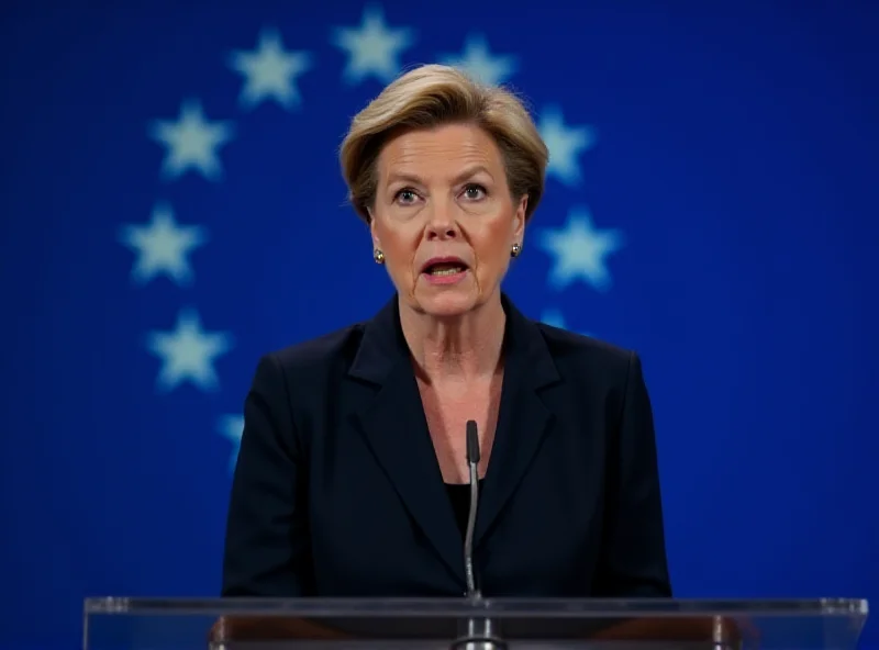 Image of Ursula von der Leyen speaking at a podium